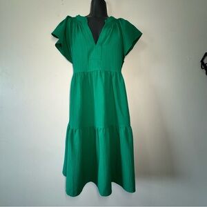 Calvin Klein Vibrant Green Flutter Sleeve Midi Dress